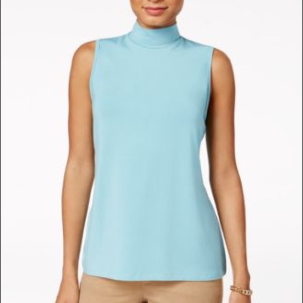 Charter Club Sleeveless Mock-Neck Top Tile Blue XL